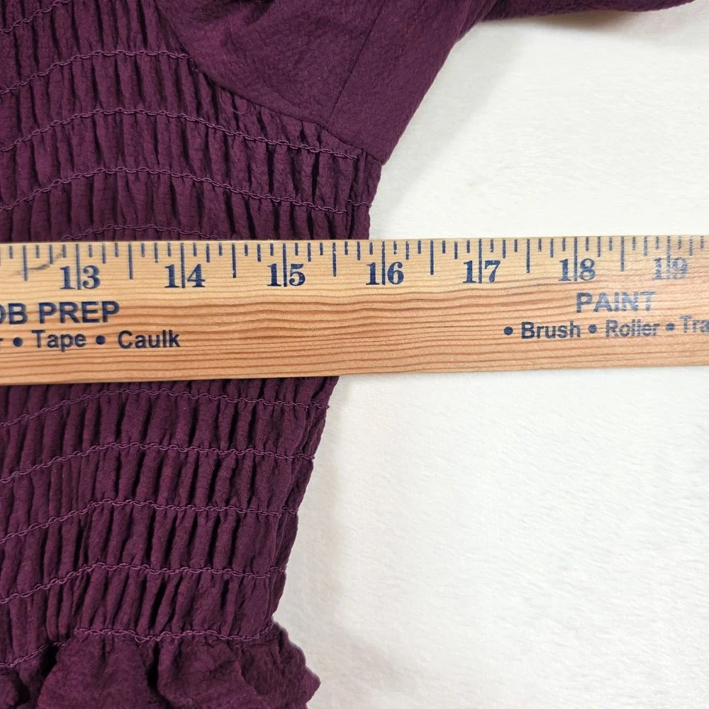 Max Studio‎ Maxi Dress Womens L Purple Boho Cottage Puff Sleeve Tiered Smocked